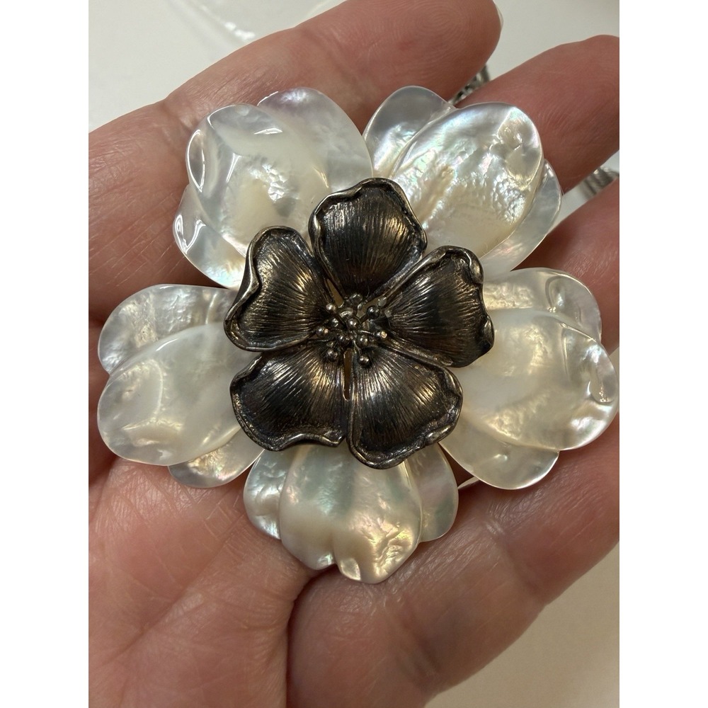 Hawaiian 925 Sterling Silver BJ Vintage Mother Of Pearl Dogwood Flower Brooch 2"